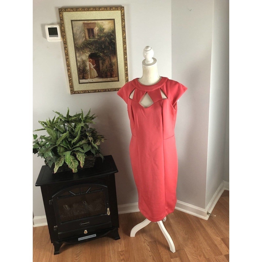 Shelby & Palmer Women's Size 12 Orange Cutout Cap Sleeve Back Zipper Scuba Dress